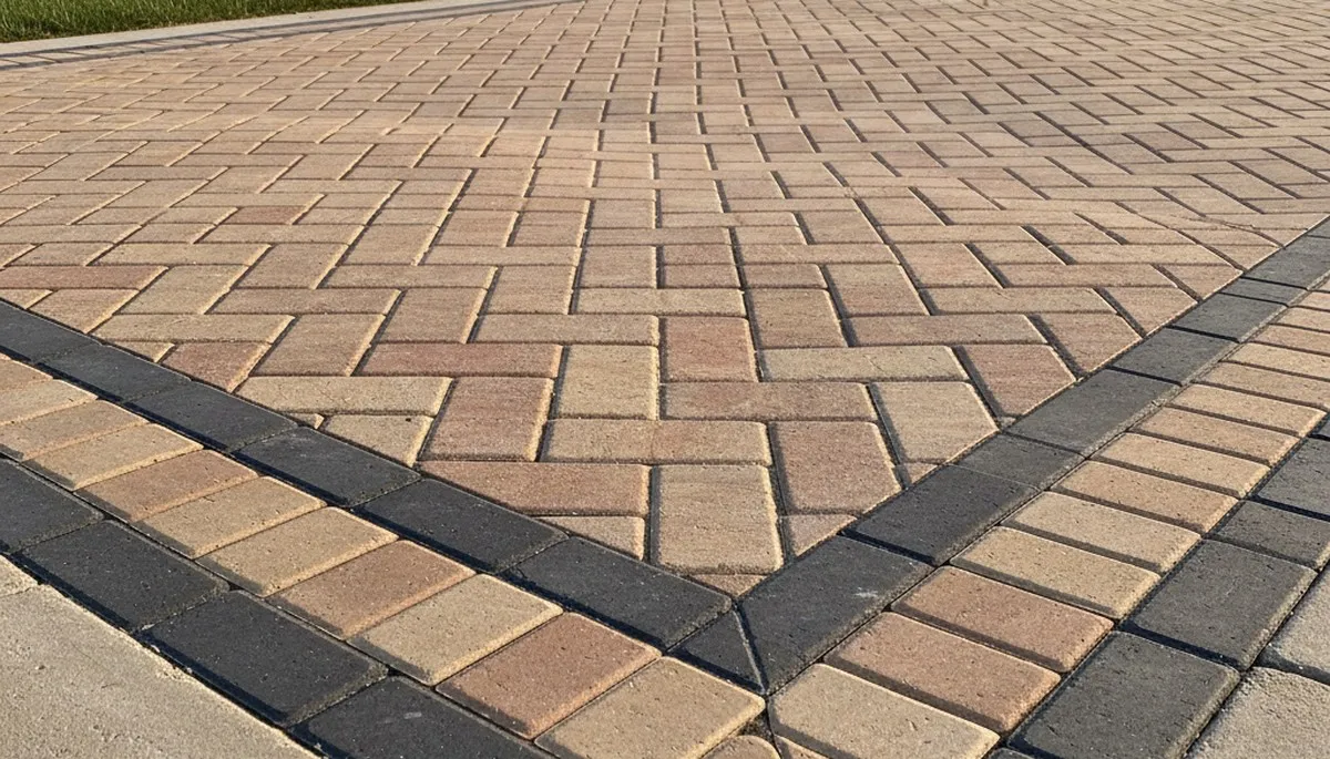 Decorative driveway paver border and edging by professional landscapers in Bloomington, IN