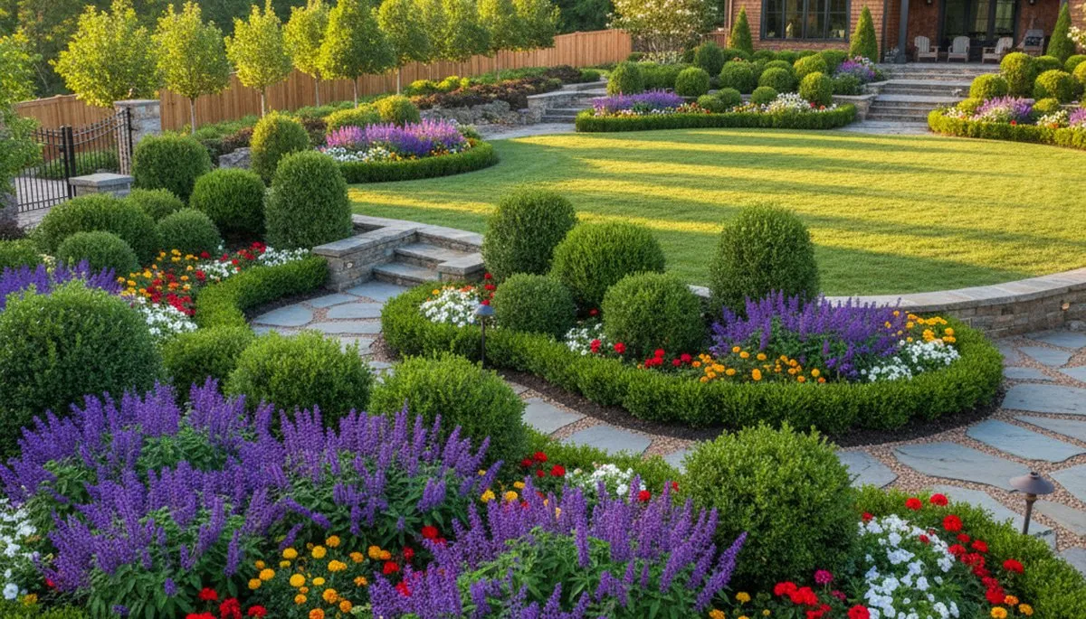 Full property landscape transformation with plants and hardscape in Bloomington, IN