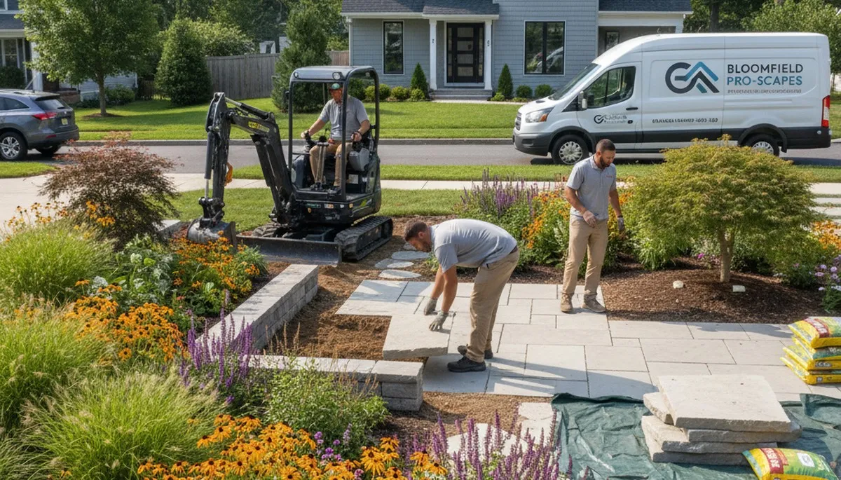Landscaping crew in Bloomington, IN providing professional lawn and landscape maintenance خدمات