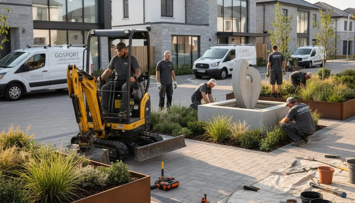 Landscaping crew providing lawn care and garden maintenance in Bloomington, IN