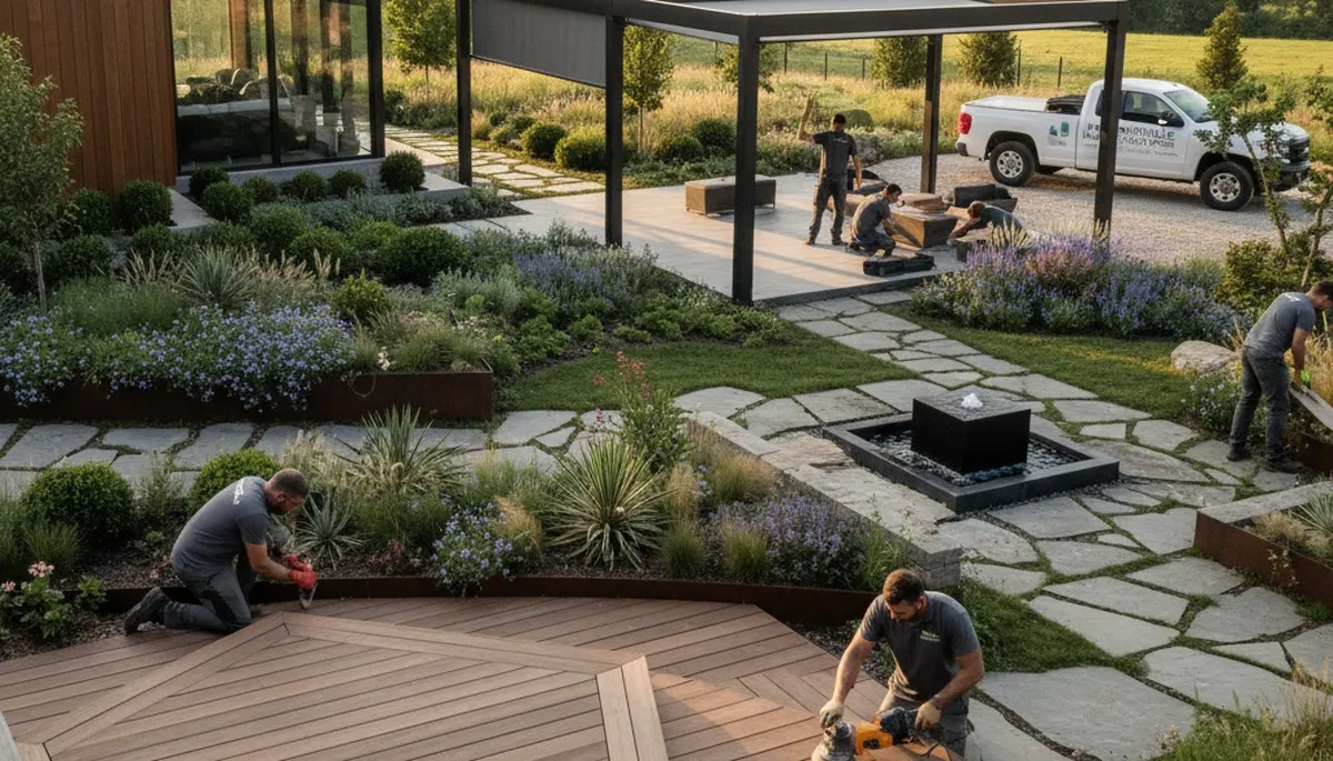 Landscaping team providing professional lawn care in Bloomington, IN