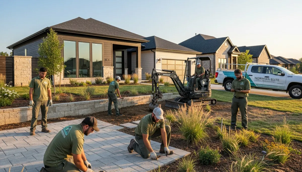 Landscaping crew serving Bloomington, IN providing lawn care and outdoor property maintenance
