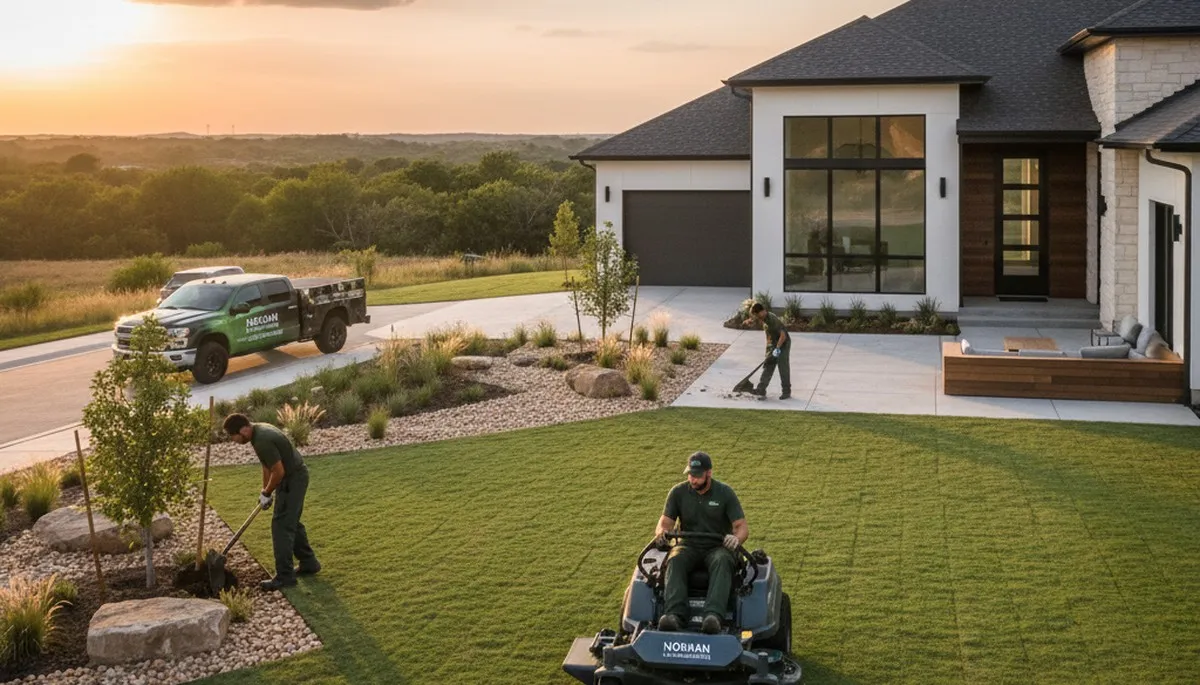 Landscaping crew in Bloomington, IN providing lawn care and landscape maintenance services