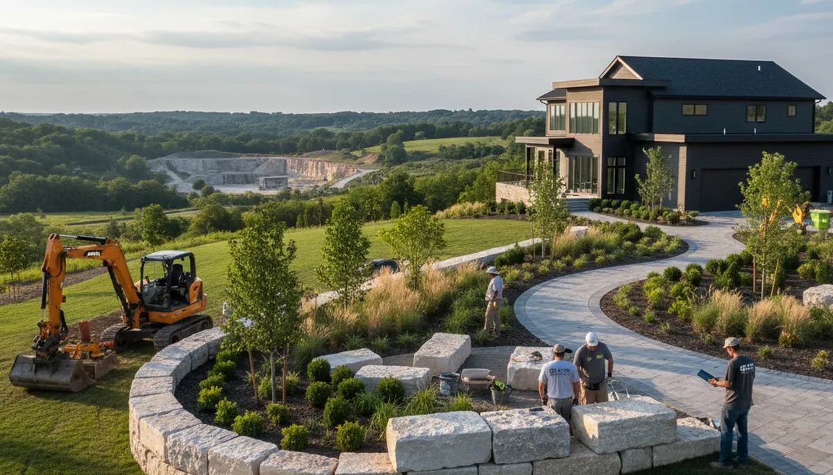 Landscaping team providing lawn care and yard maintenance in Bloomington, IN