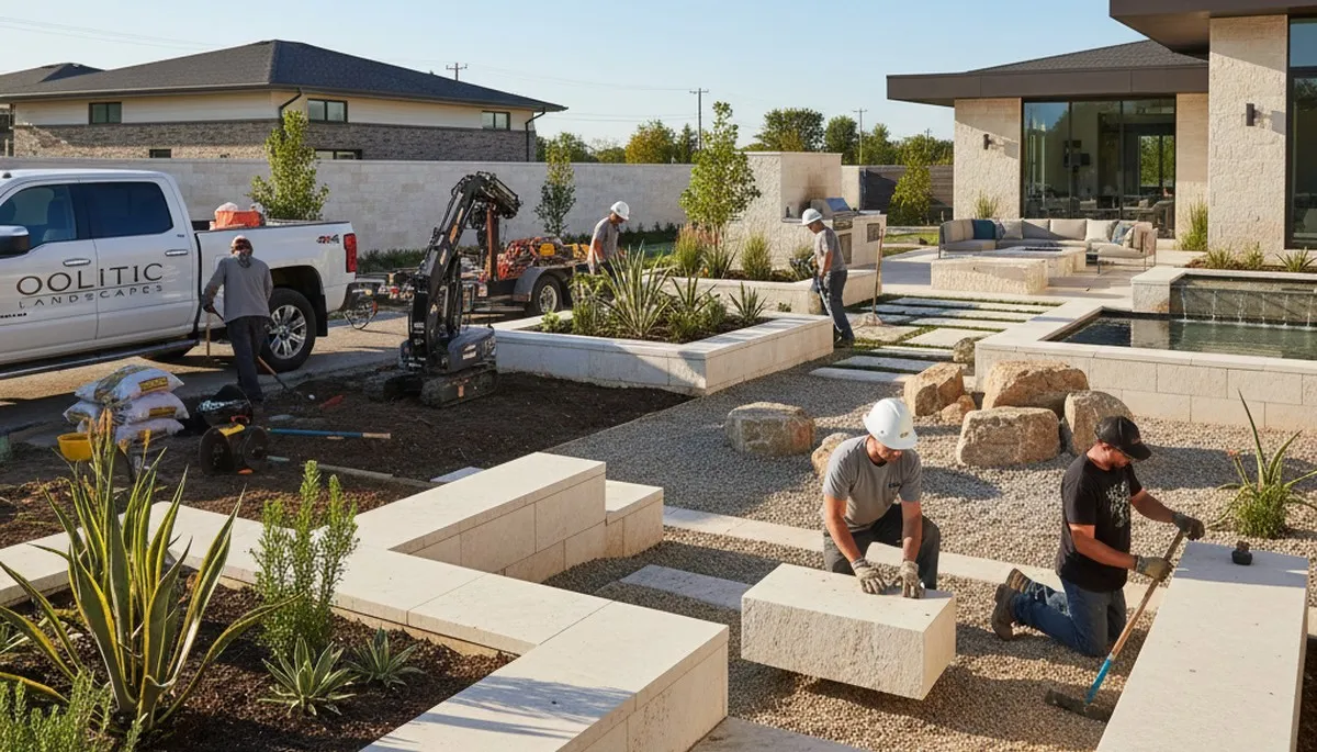 Landscaping crew in Bloomington, IN providing professional lawn and landscape maintenance services